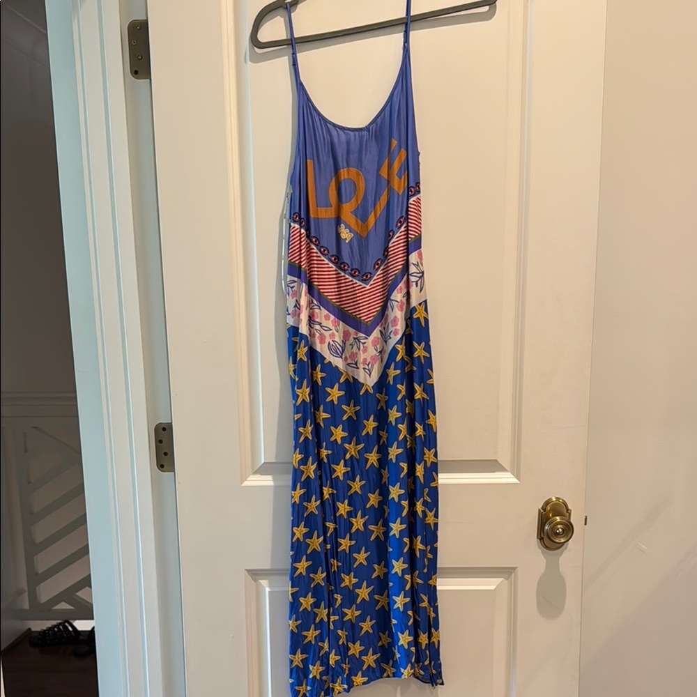 Me369 Silk Blue Pattern Maxi Dress